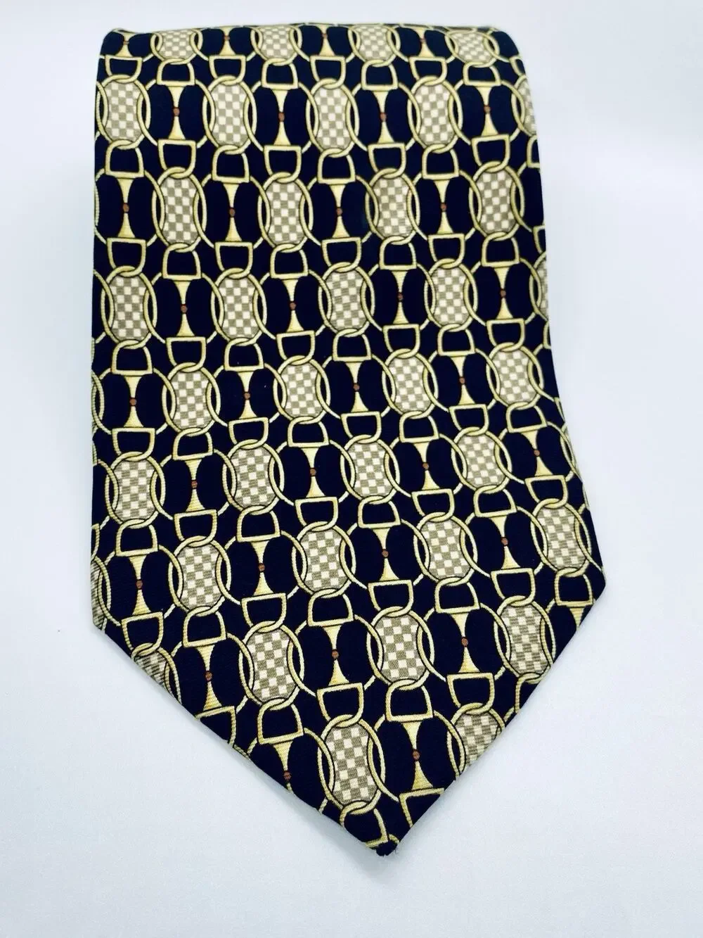 Paolo Gucci Men’s Tie Vtg Silk Geometric Equestrian Design Cream Black Red Vtg